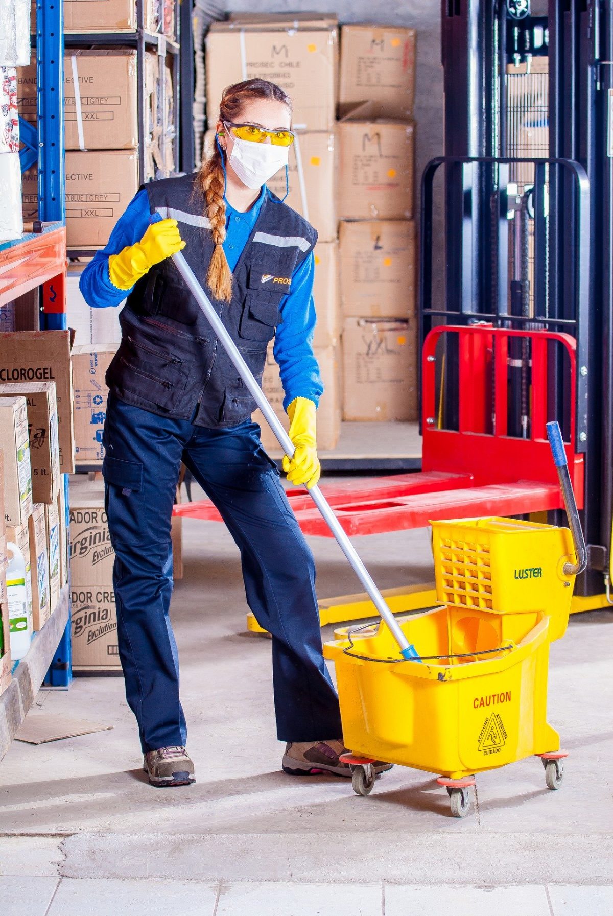 woman cleaning shop